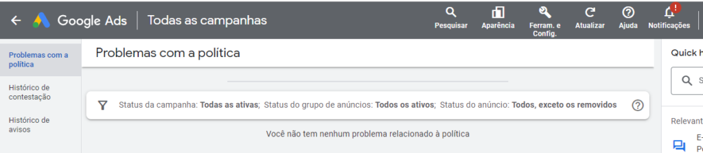 gerenciador de politicas google ads