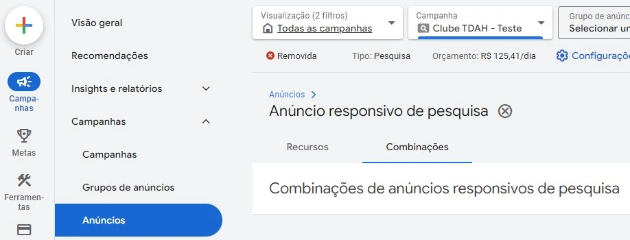 combinação de anúncios no google ads