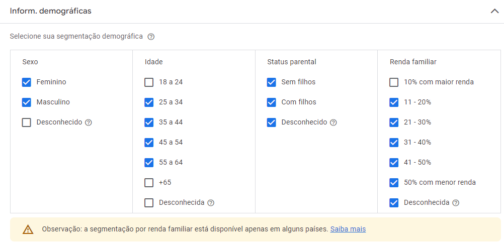 google ads stream segmentação demográfica