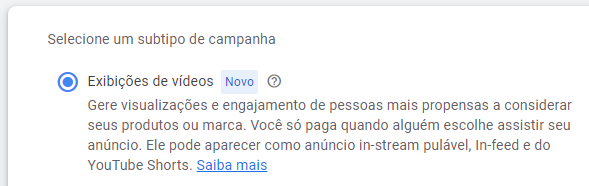 google ads stream subtipo campanha
