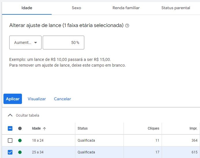 youtube ads aumentar lance de idade