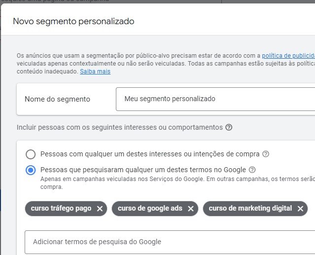 google ads públicos personalizados