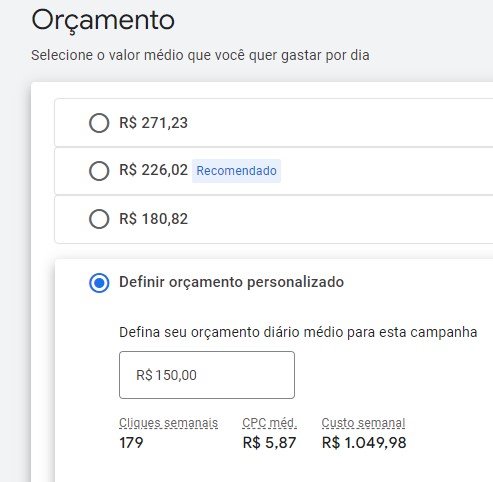 orçamento inicial no google ads na gringa