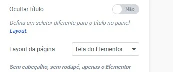 tela elementor opção