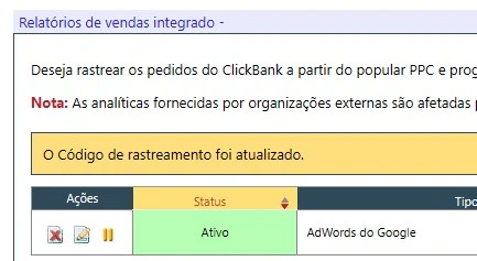 ativar código de rastreamento clickbank