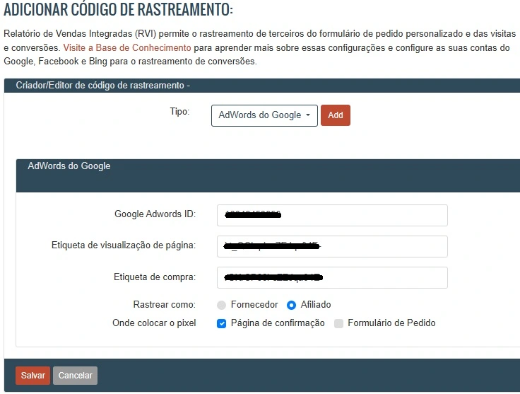 código de rastreamento clickbank
