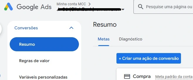 google ads nova ação de conversão
