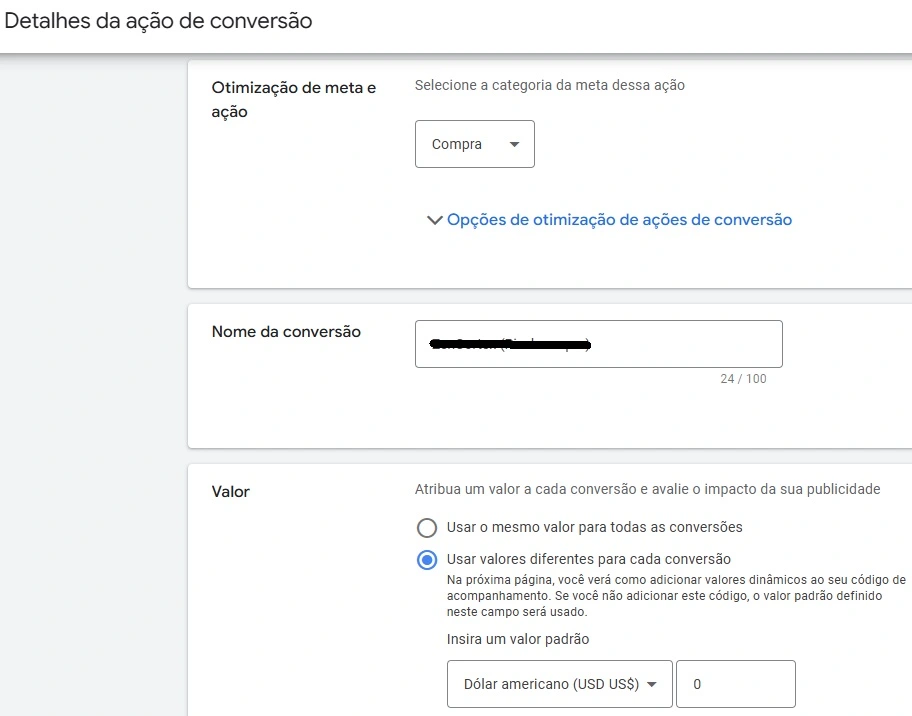 google ads ação de conversão