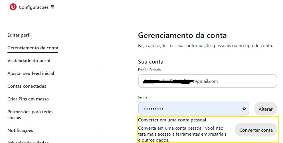 converter conta pinterest para business