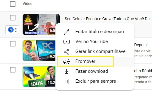 promover vídeos do youtube