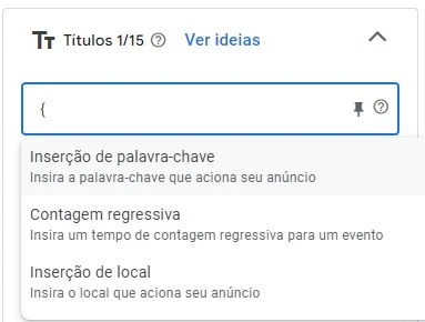 google ads inserção dinâmica de palavras-chave